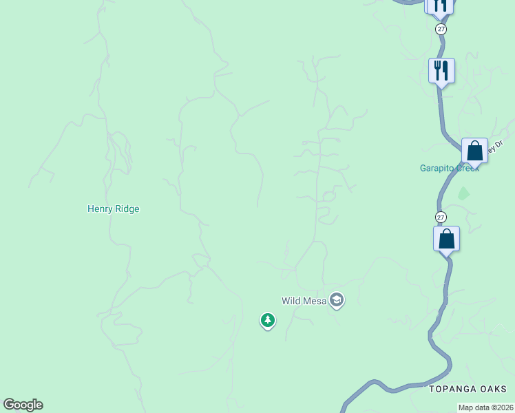 map of restaurants, bars, coffee shops, grocery stores, and more near 2338 Luse Tank Road in Topanga