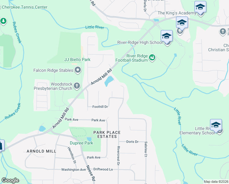 map of restaurants, bars, coffee shops, grocery stores, and more near 404 Seneca Court in Woodstock