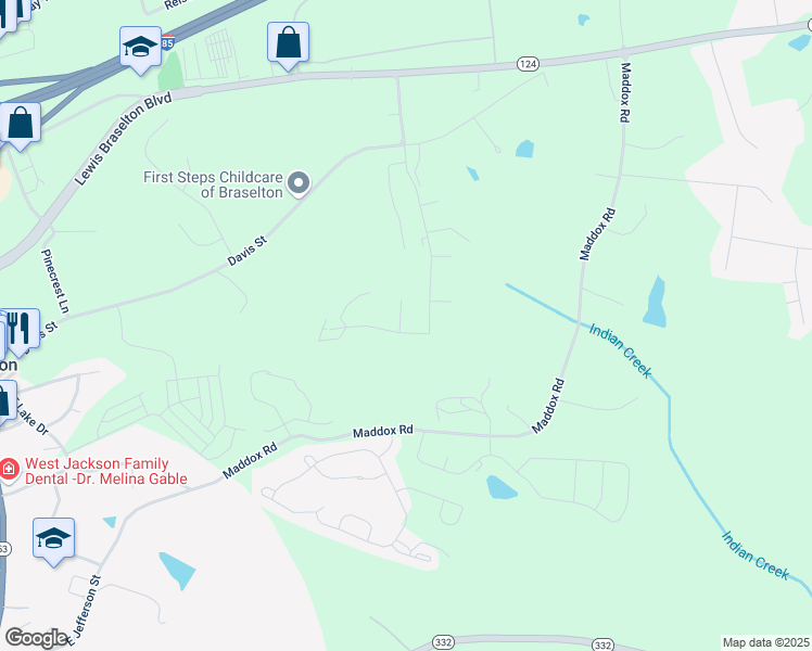 map of restaurants, bars, coffee shops, grocery stores, and more near 492 Traminer Way in Braselton