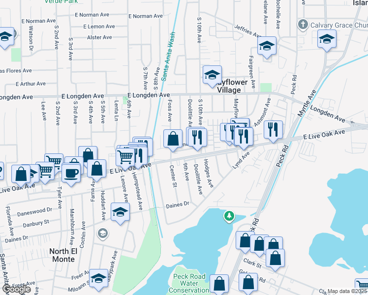 map of restaurants, bars, coffee shops, grocery stores, and more near 932 East Sandra Street in Arcadia