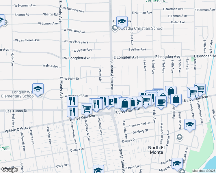 map of restaurants, bars, coffee shops, grocery stores, and more near 7 Bishop Court in Arcadia