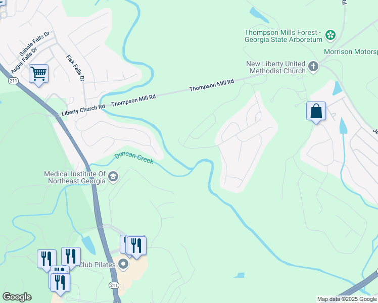 map of restaurants, bars, coffee shops, grocery stores, and more near 675 Broadmoor Drive in Braselton
