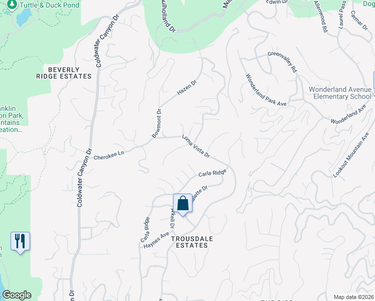 map of restaurants, bars, coffee shops, grocery stores, and more near 635 Clinton Place in Beverly Hills