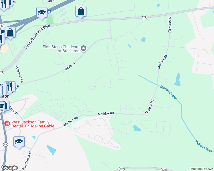 map of restaurants, bars, coffee shops, grocery stores, and more near 536 Traminer Way in Braselton