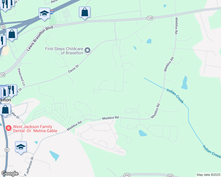 map of restaurants, bars, coffee shops, grocery stores, and more near 546 Traminer Way in Braselton