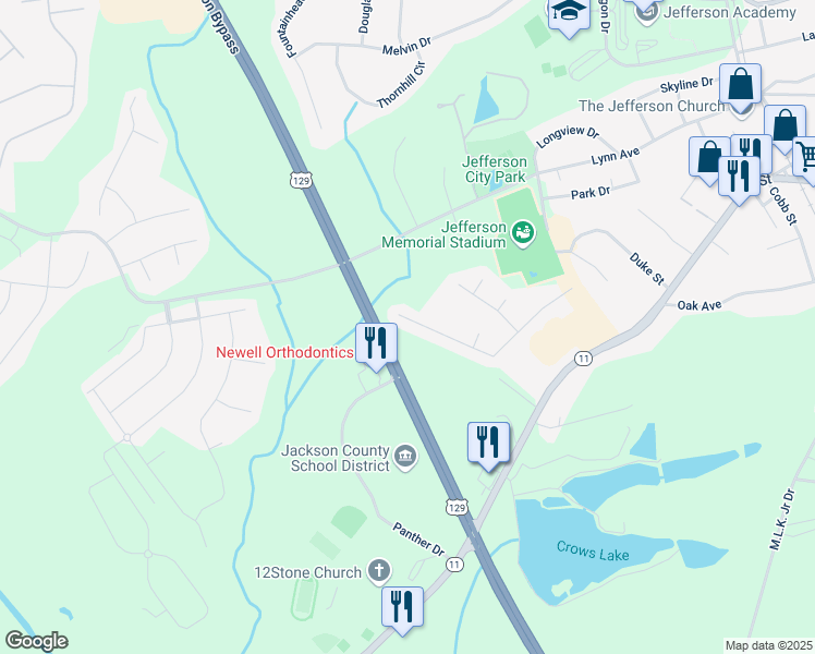 map of restaurants, bars, coffee shops, grocery stores, and more near 447 Spinner Drive in Jefferson