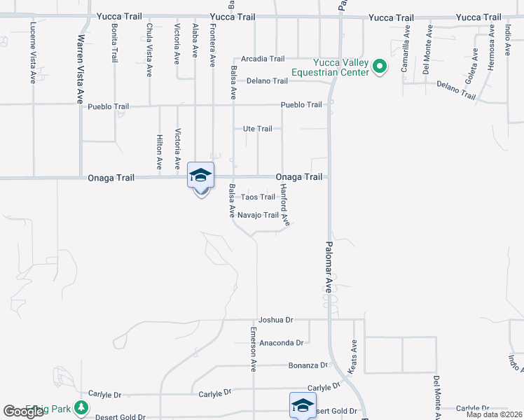 map of restaurants, bars, coffee shops, grocery stores, and more near 58330 Navajo Trail in Yucca Valley