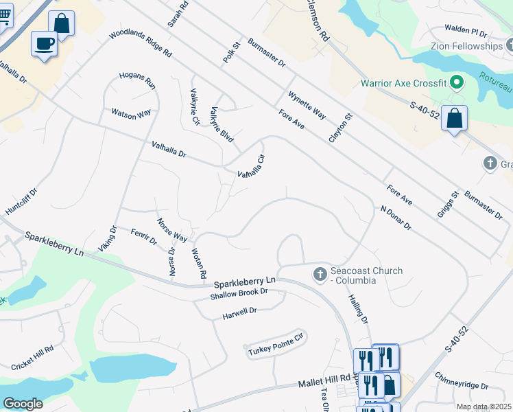 map of restaurants, bars, coffee shops, grocery stores, and more near 316 Wotan Road in Columbia