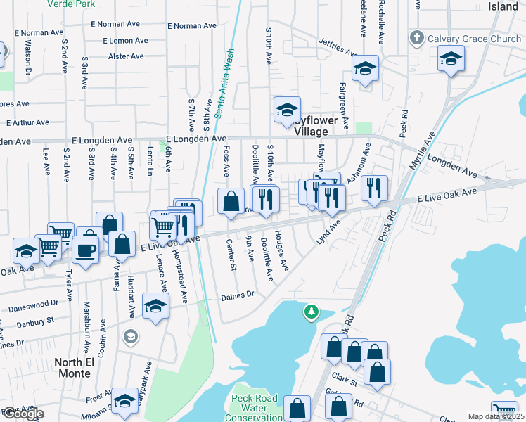 map of restaurants, bars, coffee shops, grocery stores, and more near 962 East Sandra Street in Arcadia