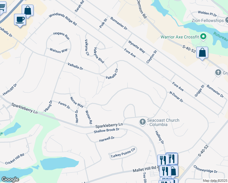 map of restaurants, bars, coffee shops, grocery stores, and more near 316 Wotan Road in Columbia