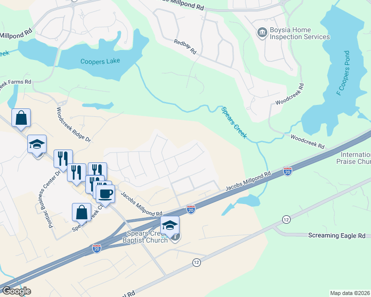 map of restaurants, bars, coffee shops, grocery stores, and more near 1173 Coopers Ridge Lane in Elgin