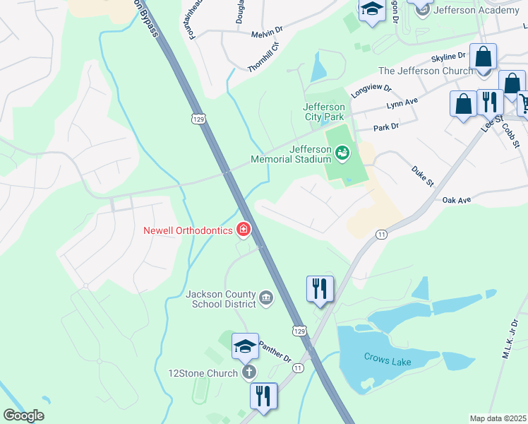map of restaurants, bars, coffee shops, grocery stores, and more near 447 Spinner Drive in Jefferson