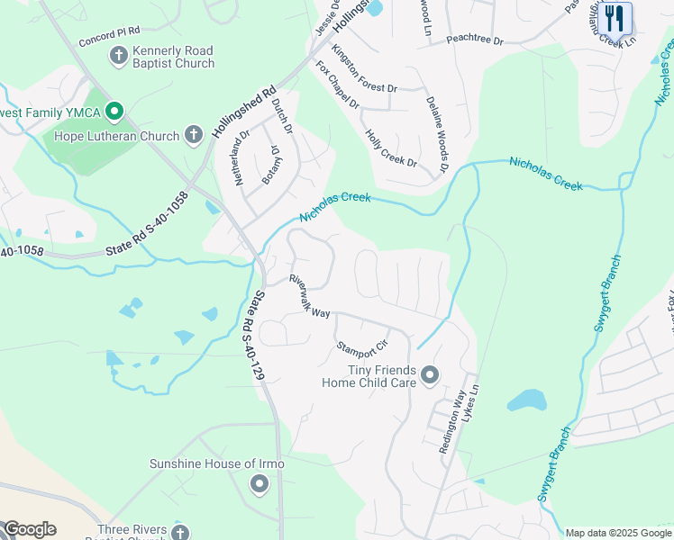 map of restaurants, bars, coffee shops, grocery stores, and more near 120 Stockland Road in Irmo