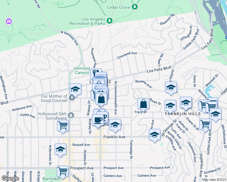 map of restaurants, bars, coffee shops, grocery stores, and more near in Los Angeles