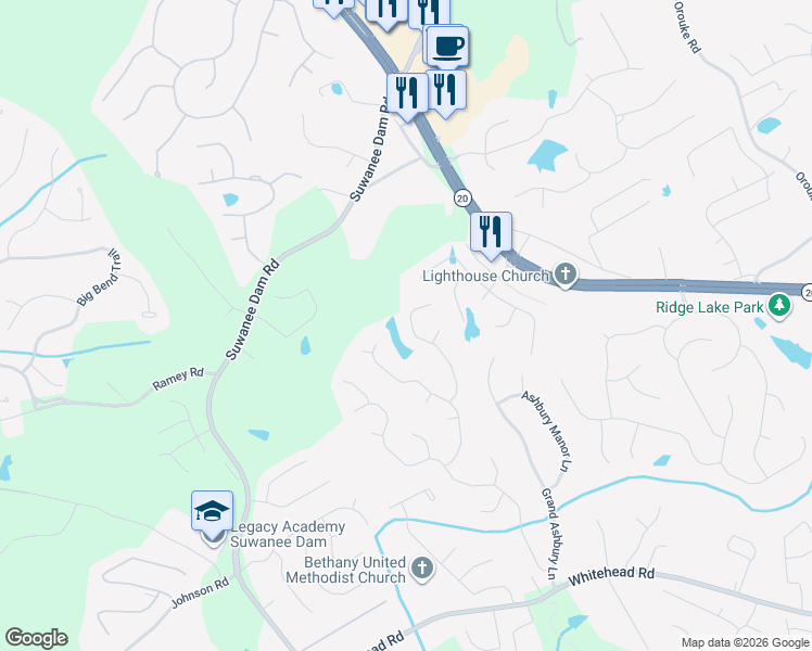 map of restaurants, bars, coffee shops, grocery stores, and more near 5824 Tattersall Terrace in Sugar Hill