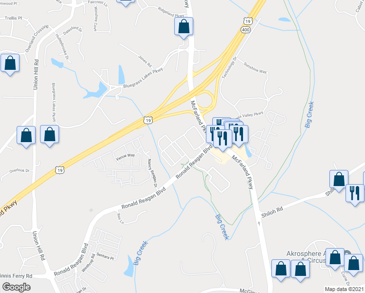 map of restaurants, bars, coffee shops, grocery stores, and more near 6640 Town Square in Alpharetta