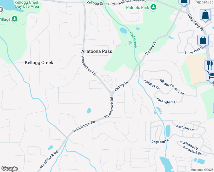 map of restaurants, bars, coffee shops, grocery stores, and more near in Acworth