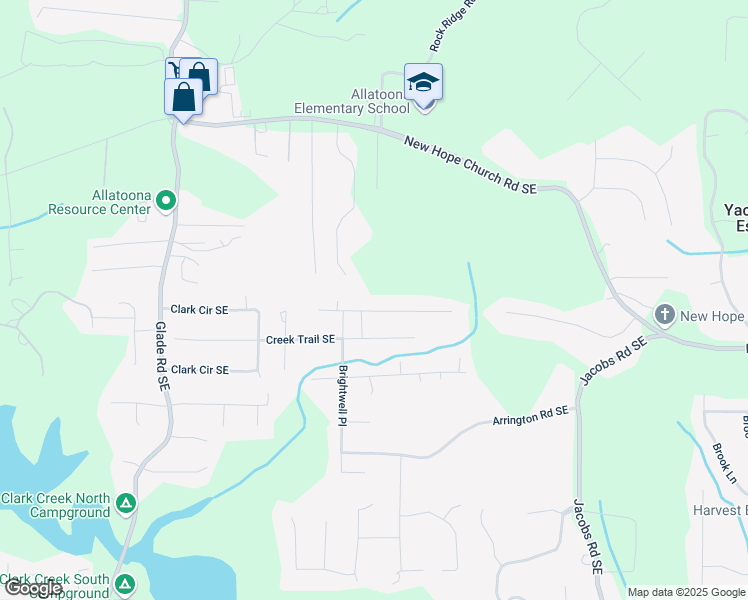 map of restaurants, bars, coffee shops, grocery stores, and more near 4212 Bryan Drive in Acworth