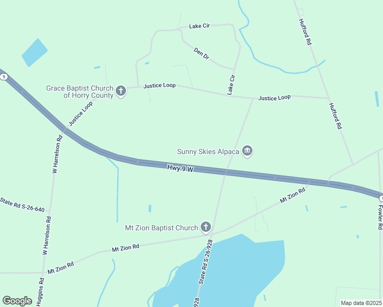 map of restaurants, bars, coffee shops, grocery stores, and more near 1050 Justice Loop in Loris