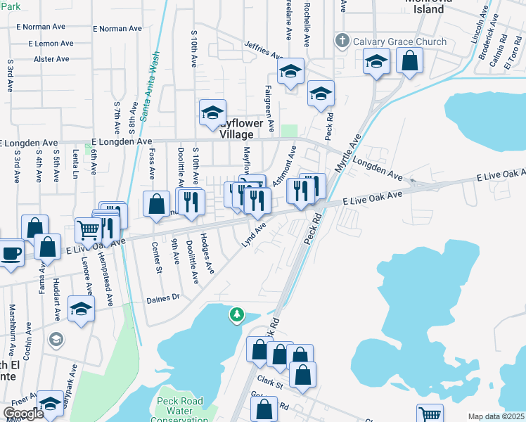 map of restaurants, bars, coffee shops, grocery stores, and more near 4352 Alamo Lane in Arcadia