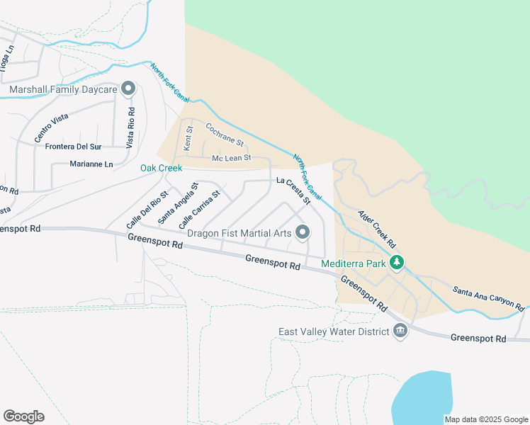map of restaurants, bars, coffee shops, grocery stores, and more near 7850 La Nita Street in Highland