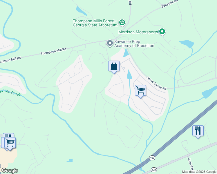 map of restaurants, bars, coffee shops, grocery stores, and more near 277 Bakers Farm Circle in Braselton