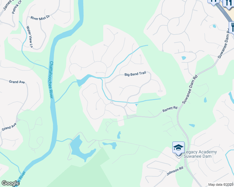 map of restaurants, bars, coffee shops, grocery stores, and more near 315 Beech Tree Hollow Northwest in Sugar Hill