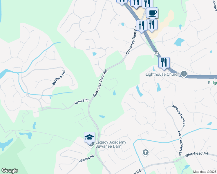 map of restaurants, bars, coffee shops, grocery stores, and more near 5749 Creek Indian Drive in Buford
