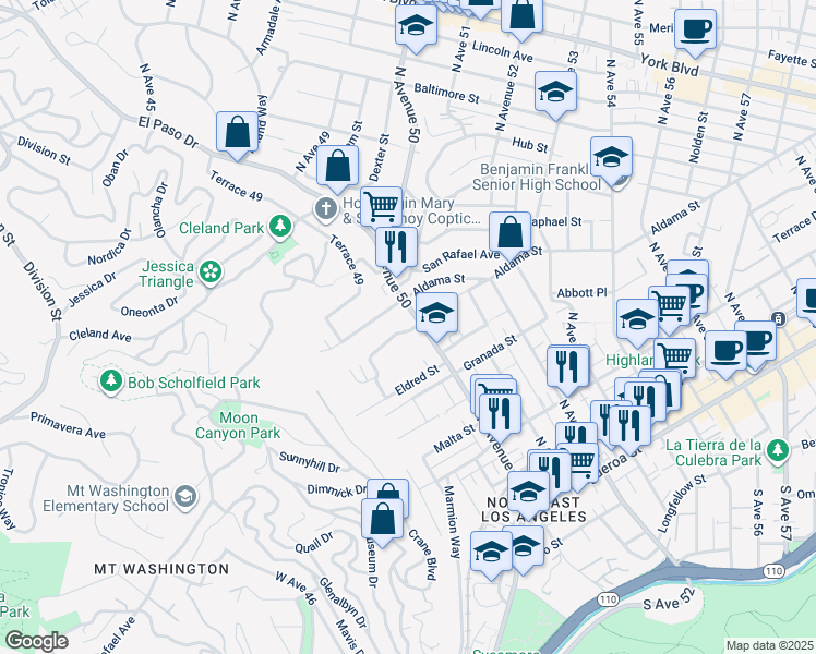 map of restaurants, bars, coffee shops, grocery stores, and more near in Los Angeles