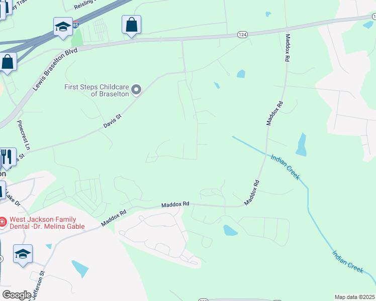 map of restaurants, bars, coffee shops, grocery stores, and more near 546 Traminer Way in Braselton