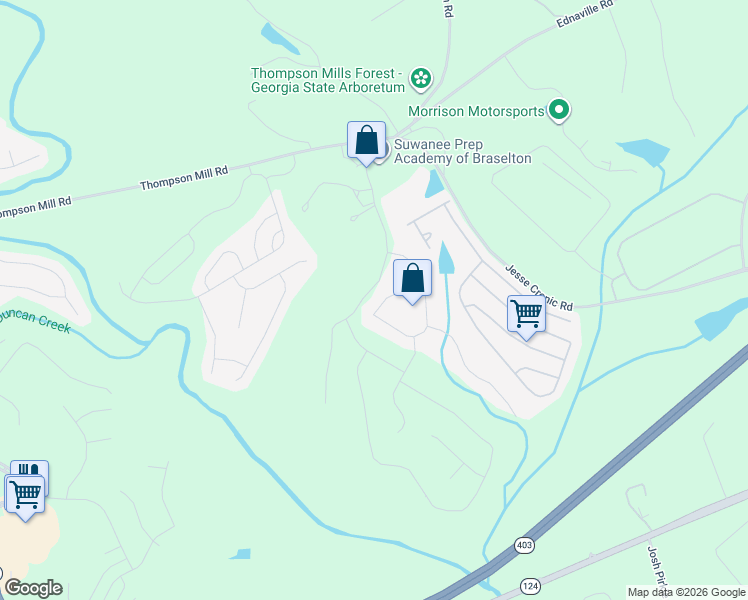 map of restaurants, bars, coffee shops, grocery stores, and more near 277 Bakers Farm Circle in Braselton