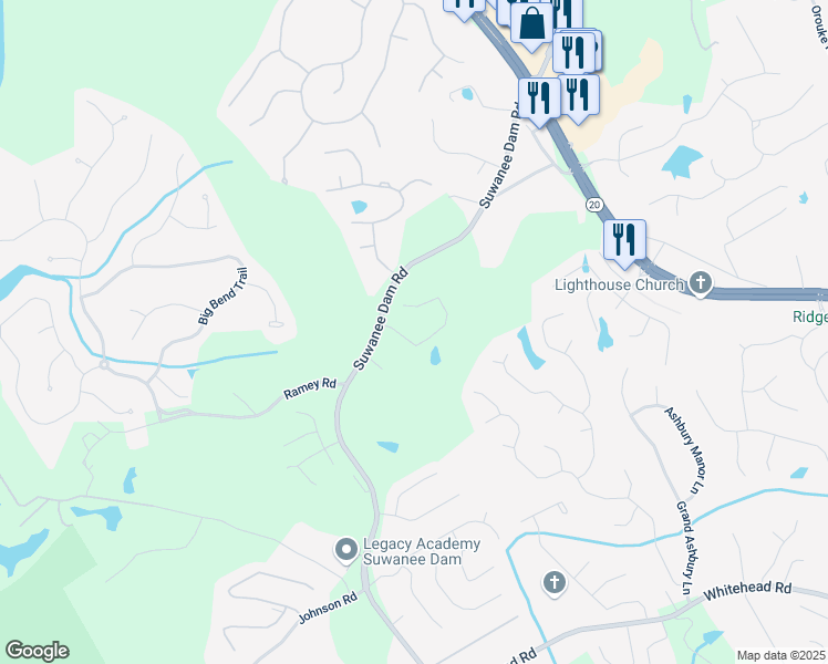 map of restaurants, bars, coffee shops, grocery stores, and more near 5749 Creek Indian Drive in Buford