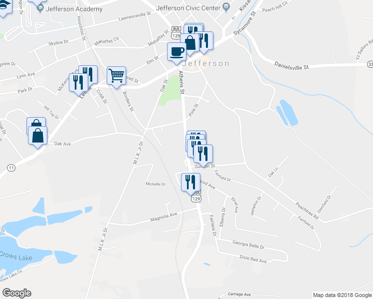 map of restaurants, bars, coffee shops, grocery stores, and more near 429 Athens Street in Jefferson