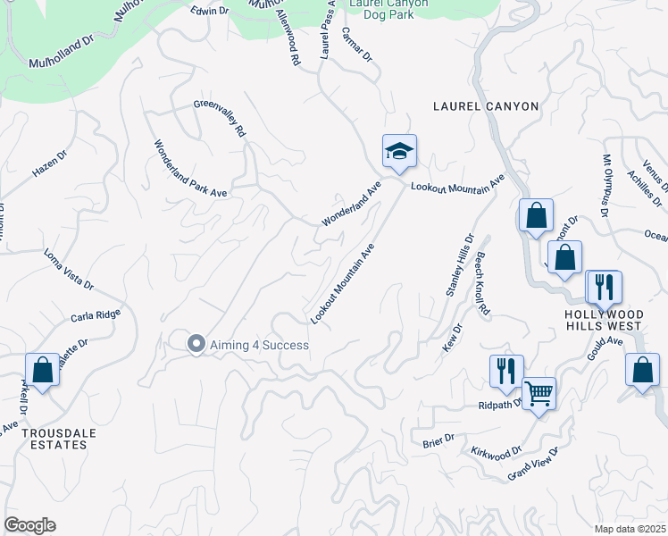 map of restaurants, bars, coffee shops, grocery stores, and more near 2361 Hermits Glen in Los Angeles