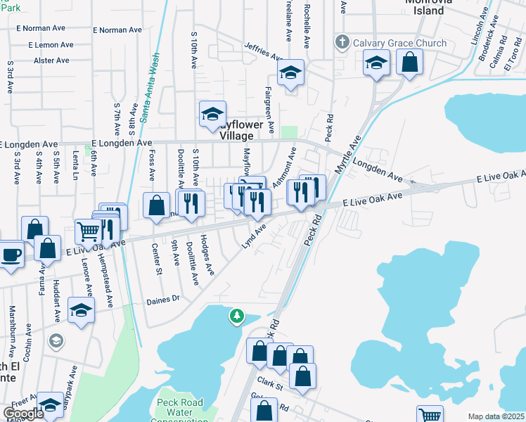 map of restaurants, bars, coffee shops, grocery stores, and more near 4344 Alamo Lane in Arcadia