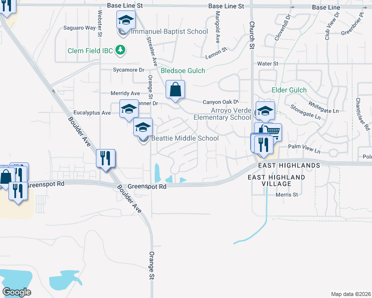 map of restaurants, bars, coffee shops, grocery stores, and more near 28629 Concordia Circle in Highland