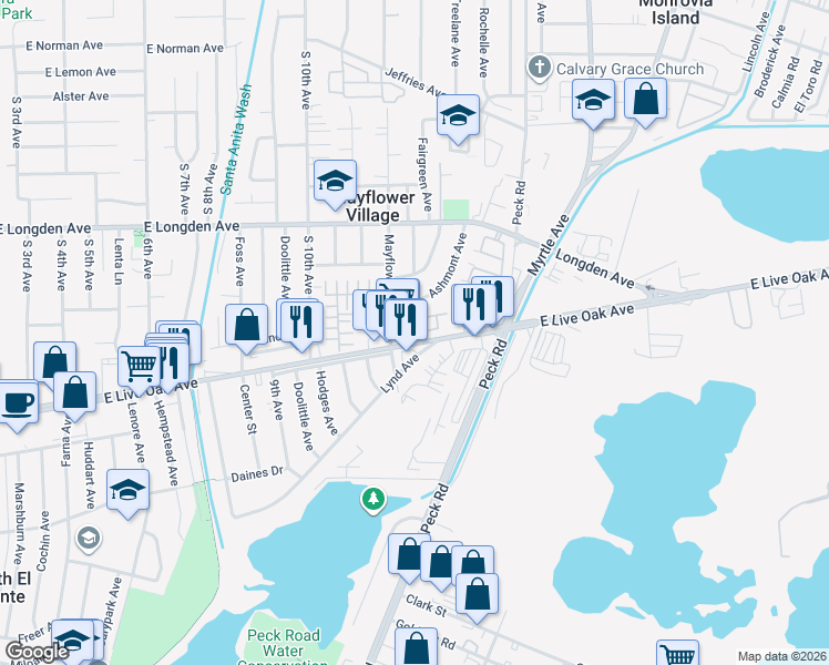 map of restaurants, bars, coffee shops, grocery stores, and more near 4344 Alamo Lane in Arcadia