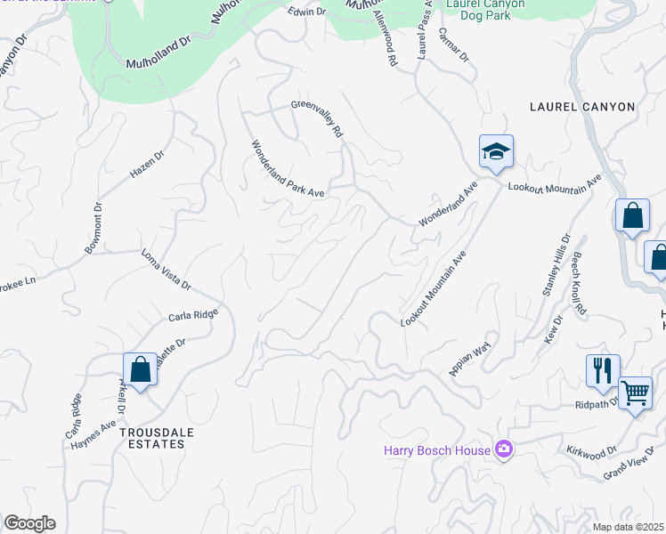 map of restaurants, bars, coffee shops, grocery stores, and more near 8813 Wonderland Avenue in Los Angeles