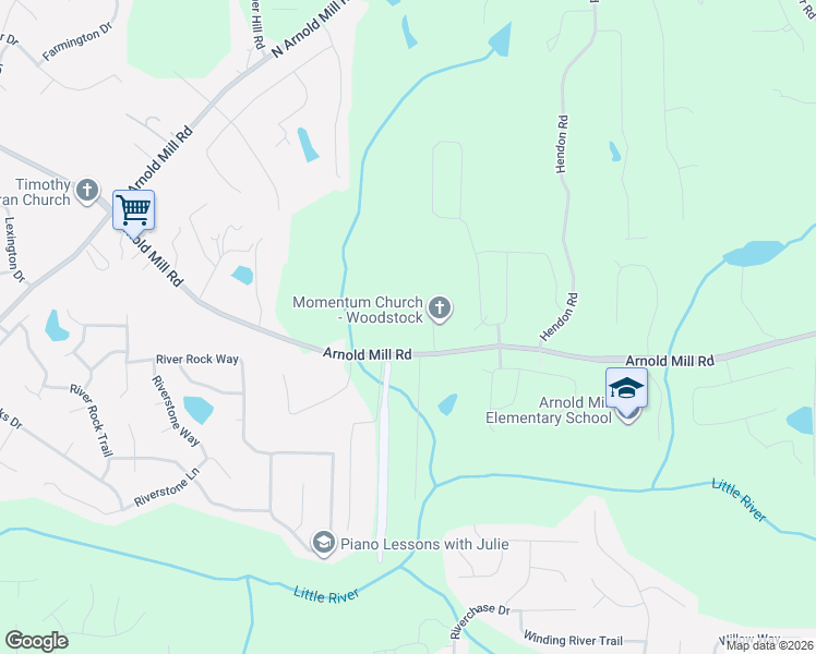 map of restaurants, bars, coffee shops, grocery stores, and more near 655 Arnold Mill Road in Woodstock