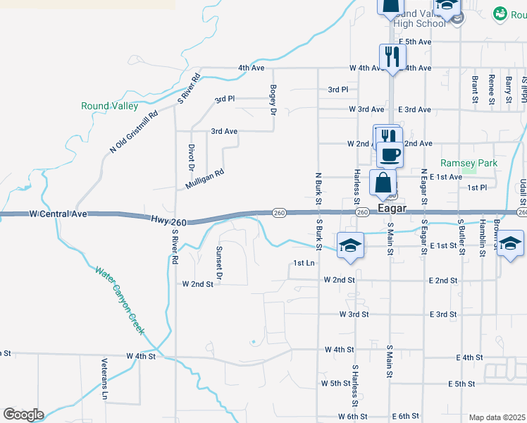map of restaurants, bars, coffee shops, grocery stores, and more near 90 West Central Avenue in Eagar