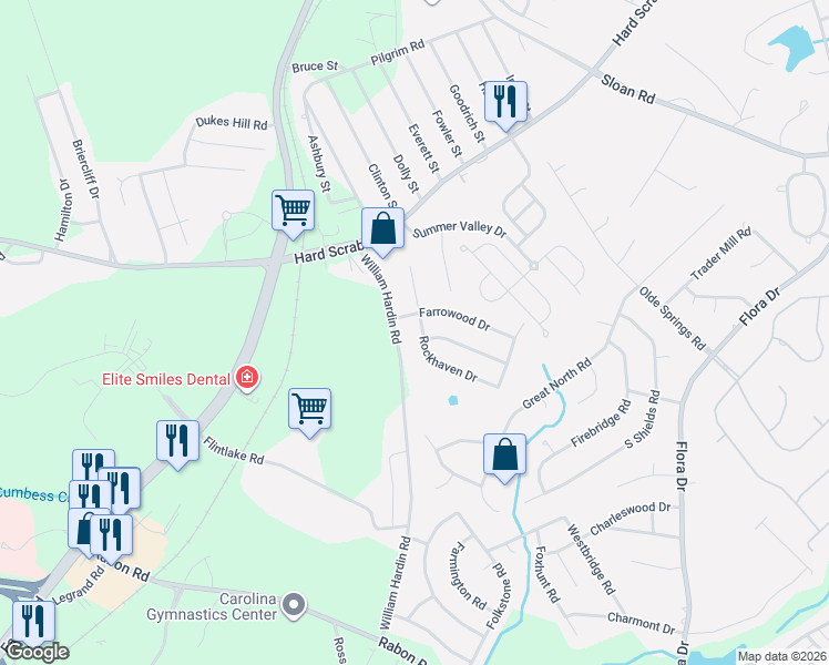 map of restaurants, bars, coffee shops, grocery stores, and more near 705 Farrowood Drive in Columbia