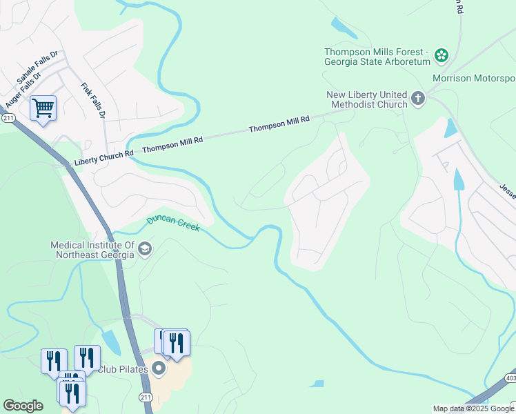 map of restaurants, bars, coffee shops, grocery stores, and more near 640 Broadmoor Drive in Braselton