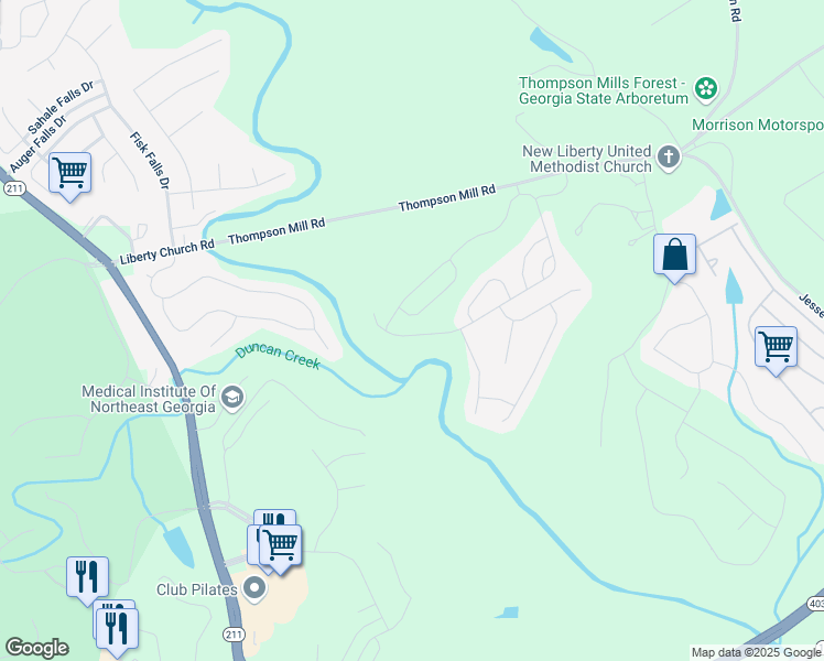 map of restaurants, bars, coffee shops, grocery stores, and more near 640 Broadmoor Drive in Braselton