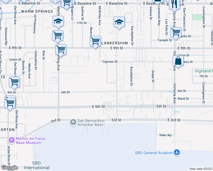 map of restaurants, bars, coffee shops, grocery stores, and more near 7862 Lankershim Avenue in Highland