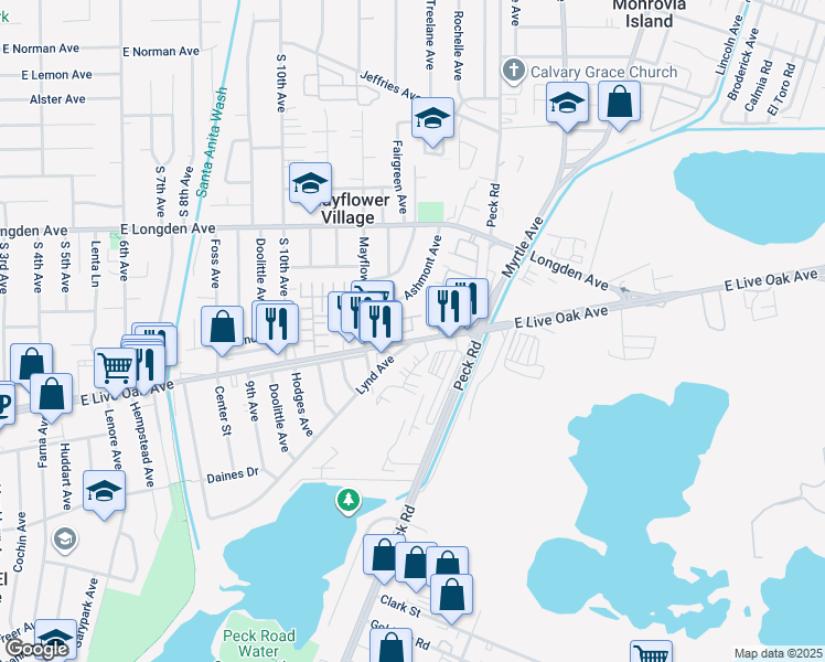 map of restaurants, bars, coffee shops, grocery stores, and more near 4388 Alamo Lane in Arcadia
