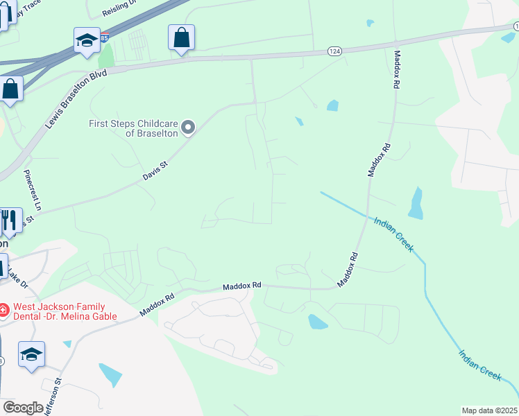 map of restaurants, bars, coffee shops, grocery stores, and more near 50 Cava Terrace in Hoschton