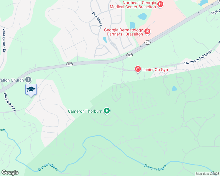 map of restaurants, bars, coffee shops, grocery stores, and more near 2585 Cork Street in Braselton