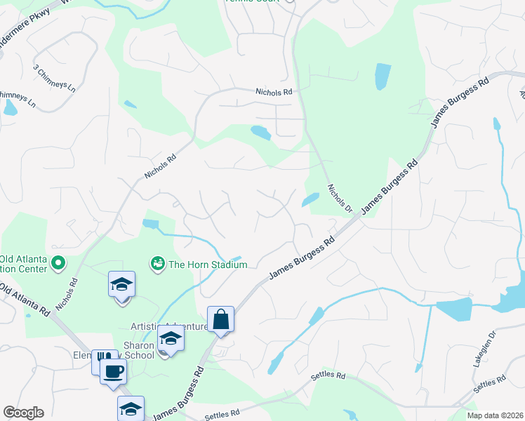 map of restaurants, bars, coffee shops, grocery stores, and more near 1625 Cone Flower Way in Suwanee