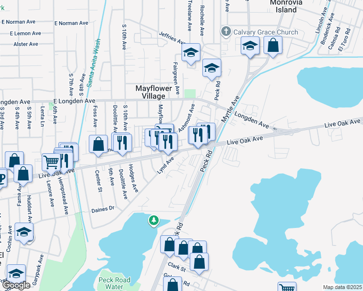 map of restaurants, bars, coffee shops, grocery stores, and more near 4388 Alamo Lane in Arcadia