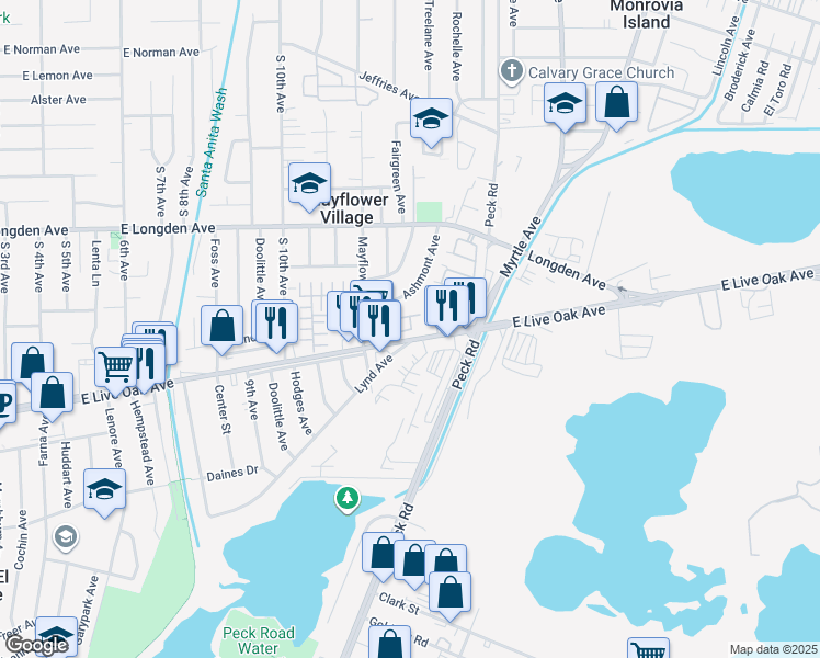 map of restaurants, bars, coffee shops, grocery stores, and more near 2928 Ashmont Avenue in Arcadia